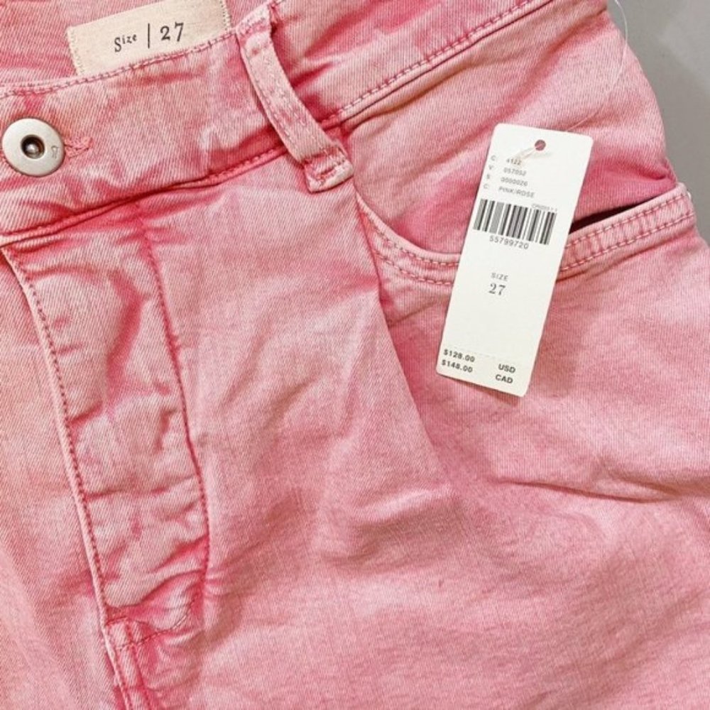 Anthropologie Pilcro Ultra High Rise Acid Wash Straight Jeans Button Fly Pink 27 - Picture 11 of 12
